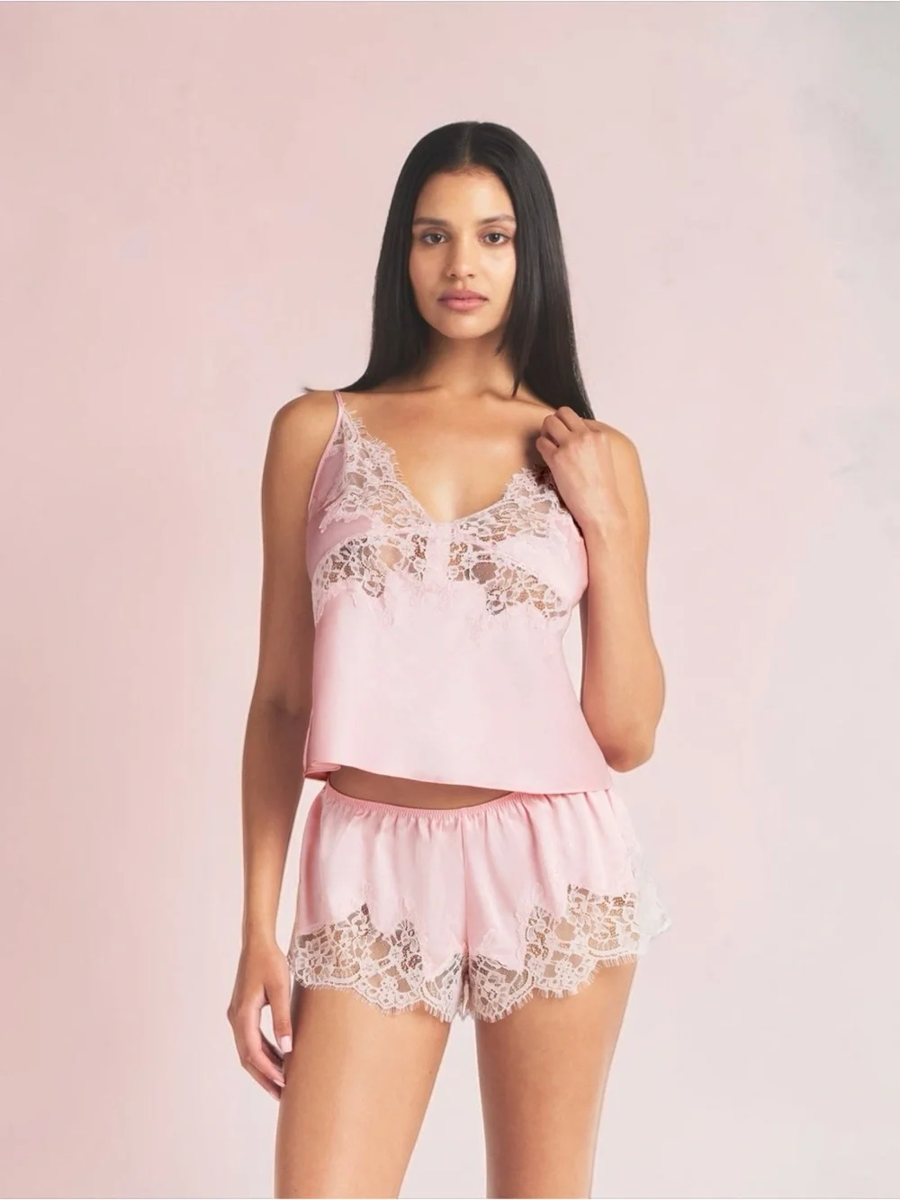 NWT Gorgeous SKIMS Peony Tonal Silk Lace Cami & Short Set Medium